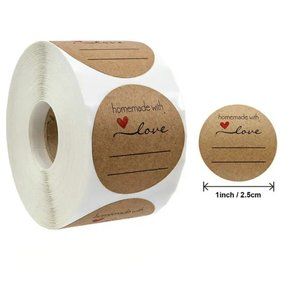 NEW 500pcs/roll Handmade With Love Stickers Lines - Dark Brown Kraft Labels